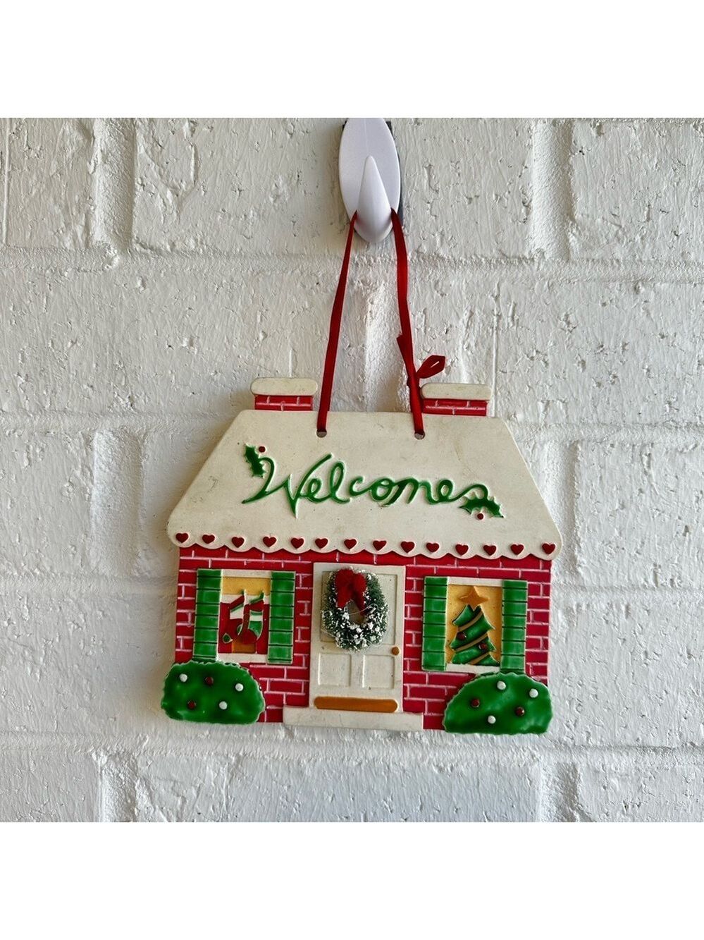 Festive Holiday Welcome Sign - Red, Green, White. Vintage from Bright Touches